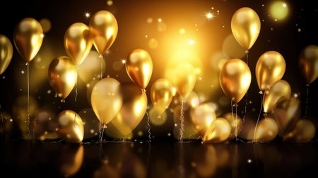 Celebration background with golden balloons. 3D Rendering.の素材