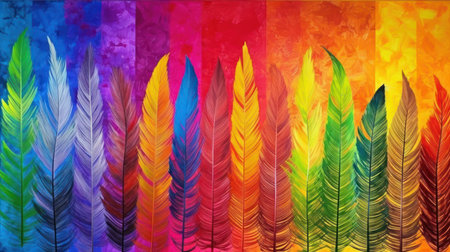 Colorful feathers on abstract background. Vector illustration. EPS 10.の素材