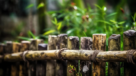 Bamboo fence in the garden with natural background. Selective focus.の素材