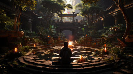A person sitting near the fireの素材