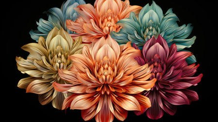 Flower illustraiton with black backgroundの素材