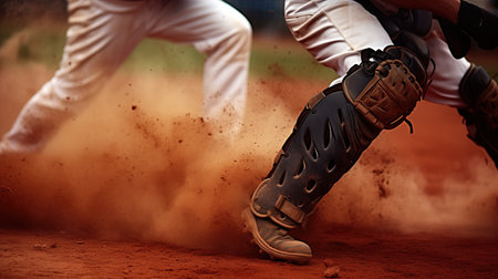 Baseball players in action on the field during a baseball game.の素材
