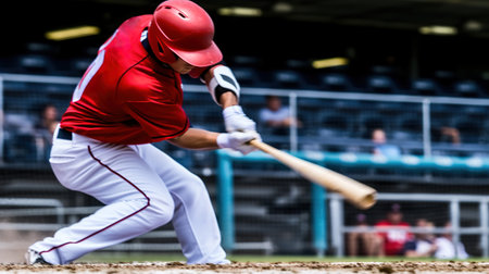 Baseball player in action on the field during a baseball game.の素材