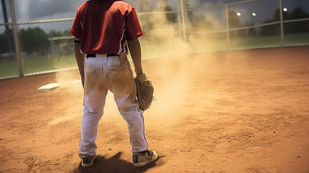 Baseball player on the field during a game. Soft focus.の素材