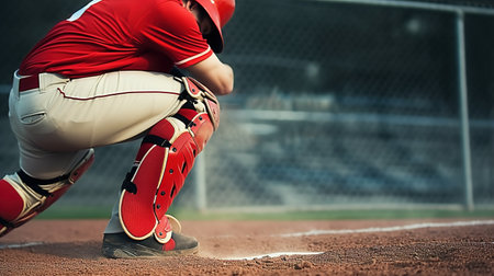 Baseball player in action on the field during a baseball game.の素材