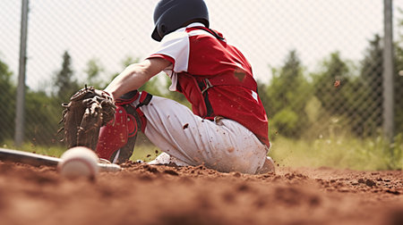 Baseball player in action on a baseball field. Softball.の素材
