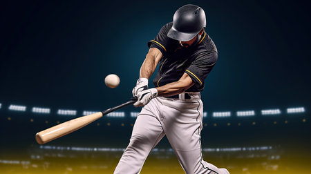 Baseball player in action on the stadium. Sport and competition concept.の素材