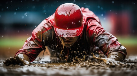 Baseball player in action on the sport field. Soft focus.の素材