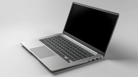 Laptop computer with blank screen on white background, 3d renderの素材