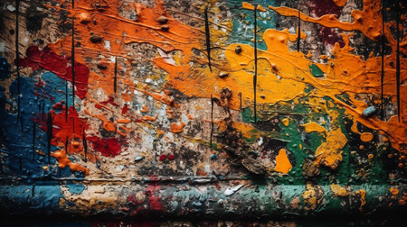 Old painted wood wall background. Colorful paint on the surface.の素材