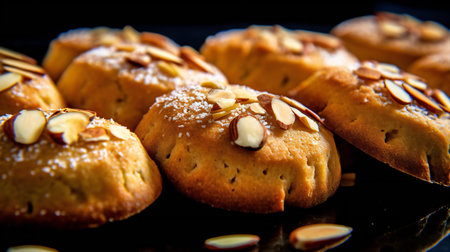 cookies with nuts on a black background. tinting. selective focusの素材