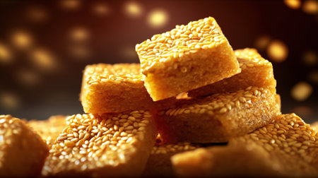 Traditional oriental sweets with sesame seeds. Selective focus.の素材