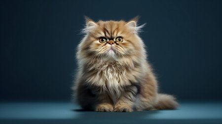 Persian cat on dark background, front view. Studio shot.の素材