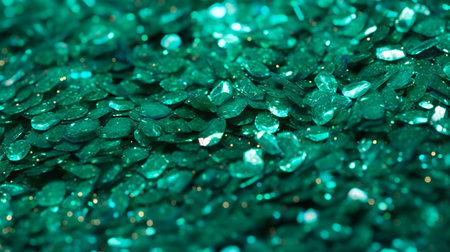 Green sequins as background. Close-up shot of sequins.の素材