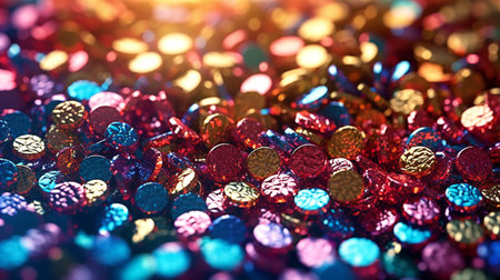Colorful sequins background with bokeh effect, close upの素材
