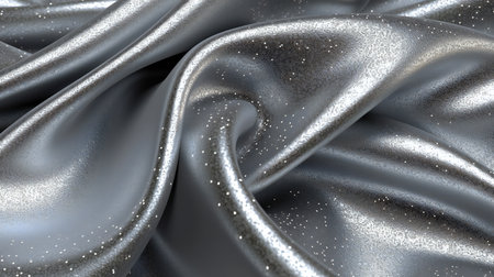 Closeup of rippled silver satin fabric. Whole background.の素材