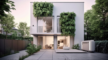 Modern house exterior 3d rendering image. High resolution image gallery.の素材