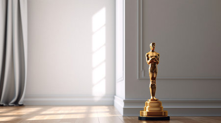 3D rendering of a golden statuette of a man in a roomの素材