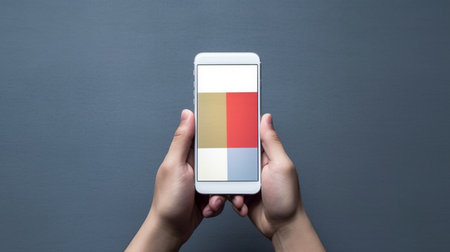 Smartphone with color swatch on the screen in human hand.の素材