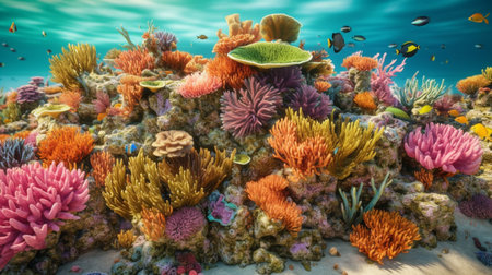 Underwater world with corals and tropical fish. 3d renderingの素材