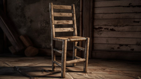 Old wooden chair in the interior of an old house, vintage styleの素材