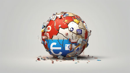 Earth with broken pieces and the European Union flag. 3D renderingの素材