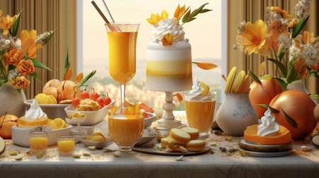 Mousse dessert with orange juice and whipped cream. 3d renderingの素材