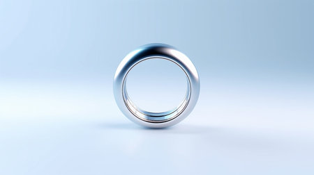 3d rendering of a silver ring on a blue background with reflectionの素材