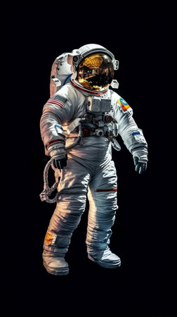 Astronaut in space suit on a black background. Mixed mediaの素材