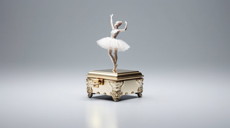 Little ballerina on a golden suitcase. 3d illustration.の素材