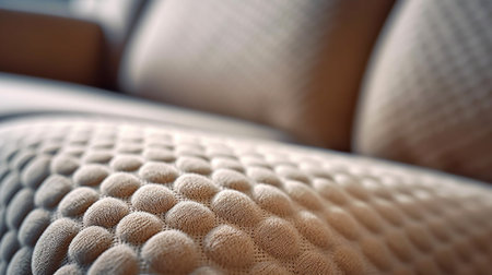 Close-up of beige leather sofa. Selective focus.の素材