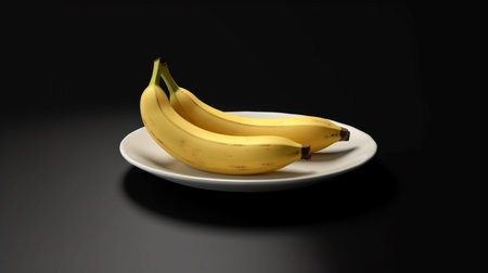 Bananas on a white plate on a black background. 3d renderingの素材