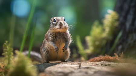 Cute chipmunk in the forest. Wildlife scene from nature.の素材
