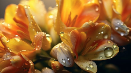 Beautiful bouquet of tulips with dew drops close upの素材