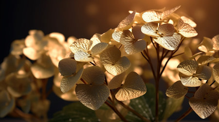 Close-up of hydrangea flowers in the sunlight.の素材