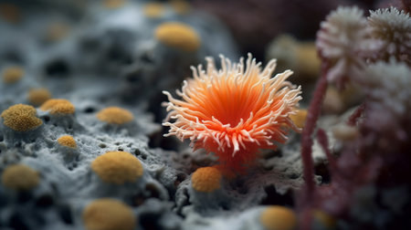 Close-up of orange coral in shallow depth of field with blurred backgroundの素材