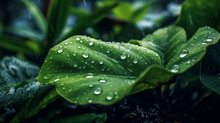 rain drop on green leaf with nature background, rain drop on green leafの素材