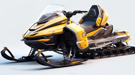 Modern snowmobile on a white background. 3d render illustration.の素材