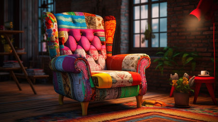 Colorful armchair in the living room. 3D rendering.の素材