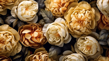 Decorative paper flowers as background, closeup. Floral patternの素材