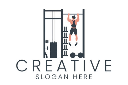Man doing pull ups in gym. Fitness workout concept. Perfect for gym logos and fitness branding.