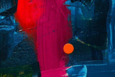 abstract oil painting on canvas, red and blue colors, close up