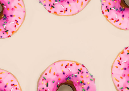 Donut with pink glaze and sprinkles on a white backgroundの写真素材