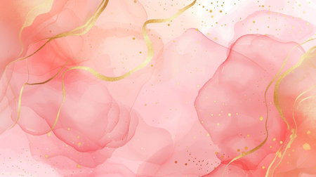 Pink watercolor background with golden glitter. Vector illustration for your designの写真素材