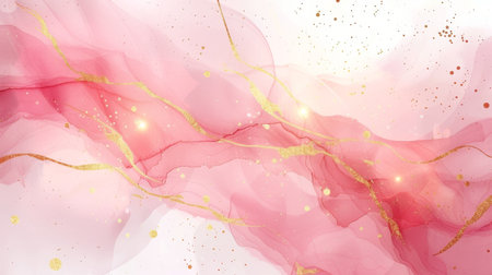 Pink watercolor background with gold glitter and sparkles. Vector illustrationの写真素材