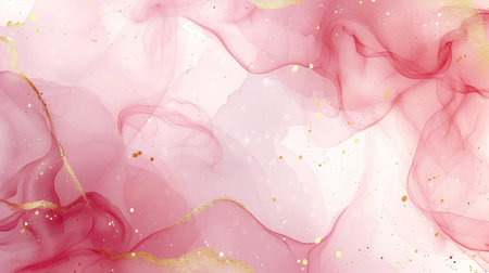 Abstract pink watercolor background with golden glitter. Alcohol ink texture.の写真素材