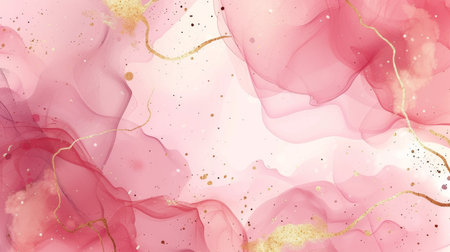 Pink abstract watercolor background with gold glitter. Vector illustration for your designの写真素材