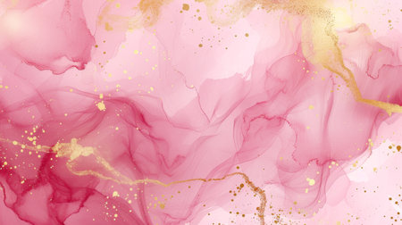 Abstract pink watercolor background with gold glitter. Watercolor hand painted texture.の写真素材