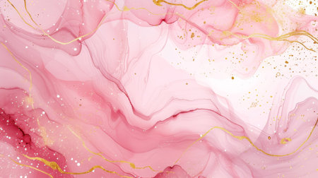 Abstract pink marble texture with gold glitter. Liquid marble pattern. Alcohol ink background.の写真素材