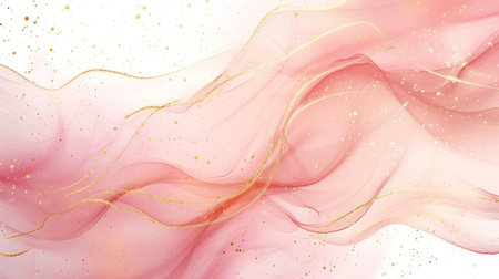 Abstract pink background with golden lines and sparkles. Vector illustration.の写真素材